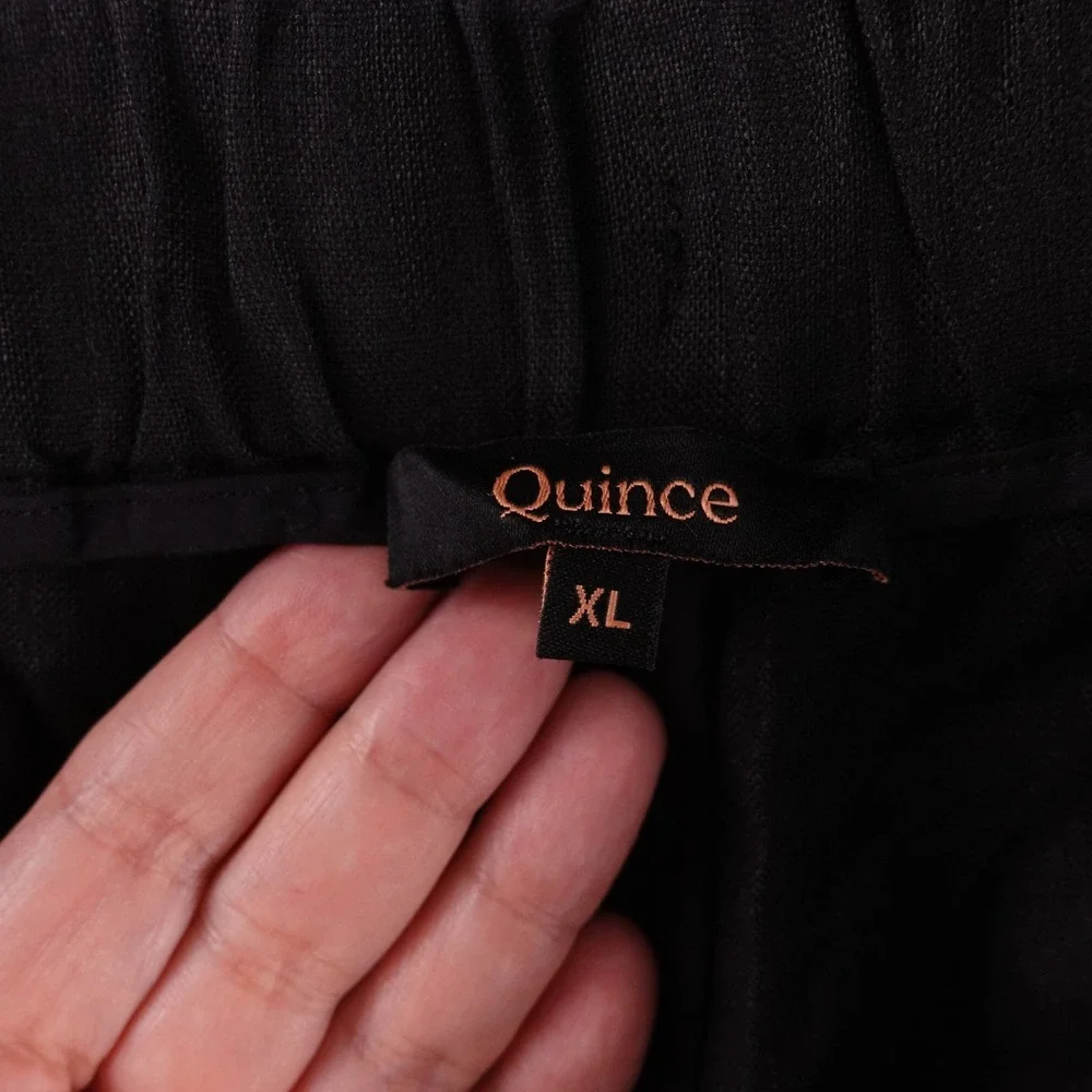 Quince Women XL Black 100% European Linen Wide Leg Crop Pants  Elastic Waist